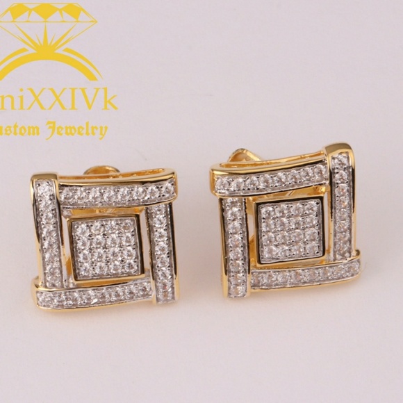 Iced Out Custom Square Studded Earrings - Picture 1 of 2